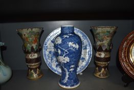 A selection of Chinese export ceramics including hard paste blue and white ware plate having