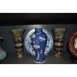 A selection of Chinese export ceramics including hard paste blue and white ware plate having