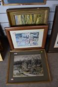 A selection of artworks including impressionist oil on board and watercolour