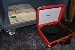 A boxed Arena vintage Hi Fi amplifier and cased record player