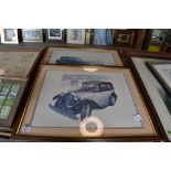 A pair of vintage car prints,of Austin interest and similar.