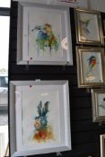 Two impressionist watercolours depicting hares, both indistinctly signed.