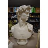 A large composit bust of Michelangelo's David.