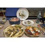 A selection of ceramic display plates and similar including Norman Rockwell