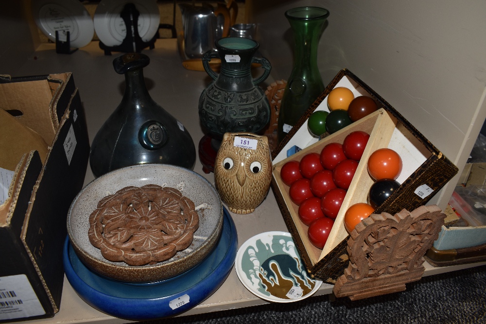 A selection of ceramics and curios including Carltonware and coloured bottles
