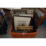 A good selection of original art works,prints and picture frames including oil of board.