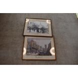 A pair of prints depicting market scenes.