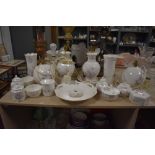 A large selection of Aynsley 'Little Sweetheart' lamp bases, trinket dishes and similar 'Cottage