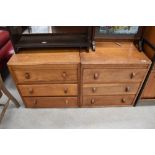 A pair of vintage golden oak three drawer bedroom chests, possibly Gomme (G Plan), having lovely