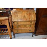 An early to mid 20th Century walnut bureau, width approx. 73cm