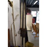 A pair of vintage wooden skis