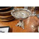 An ornate silver plated Tazza having naturalistic stem design and inscribed to underside with '
