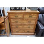 A Victorian ash chest of two over three drawers, 105cm