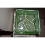 Eight packs of five green glass building blocks, each block 19 x 19 x 8cm