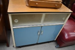 A vintage kitchen cabinet, having frosted glass section, dimensions approx. W89cm D39cm H88cm