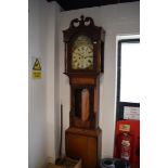 A 19th Century oak and mahogany long case clock, having 8 day movement, with painted arch dial, dual