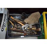 A crate of vintage and later tools
