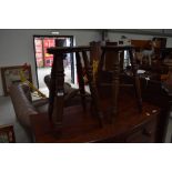 A pair of 19th Century turned frame stools, having shaped seats, height approx. 55cm