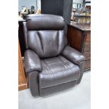 A modern brown leather La-Z-Boy rocking recliner