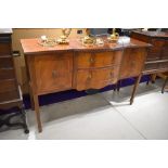A reproduction mahogany semi bow front sideboard, width approx. 146cm