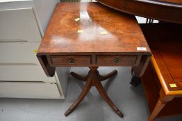 A mid 20th Century reproduction pembroke style pedestal table with double frieze drawer, approx 46cm