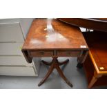 A mid 20th Century reproduction pembroke style pedestal table with double frieze drawer, approx 46cm