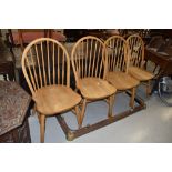 A set of traditional hoop and stick back dining chairs, each width approx. 44cm, similar to Ercol