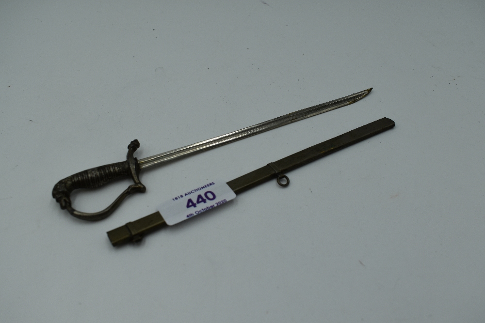 A Miniature copy of a 19th century Officers Sword with scabbard, possible letter opener