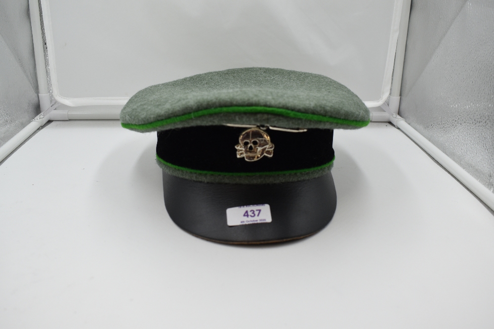 A Size 60 Replica German WW2 Green Cap with Skull and Crossbones & Eagle and Swastika Replica