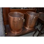 A pair of large planished copper planters, each height approx. 42cm