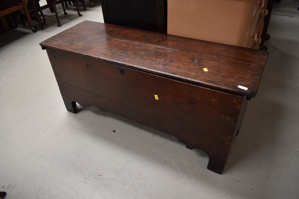 A period oak six plank chest, dimensions approx. W118cm D40cm H53cm