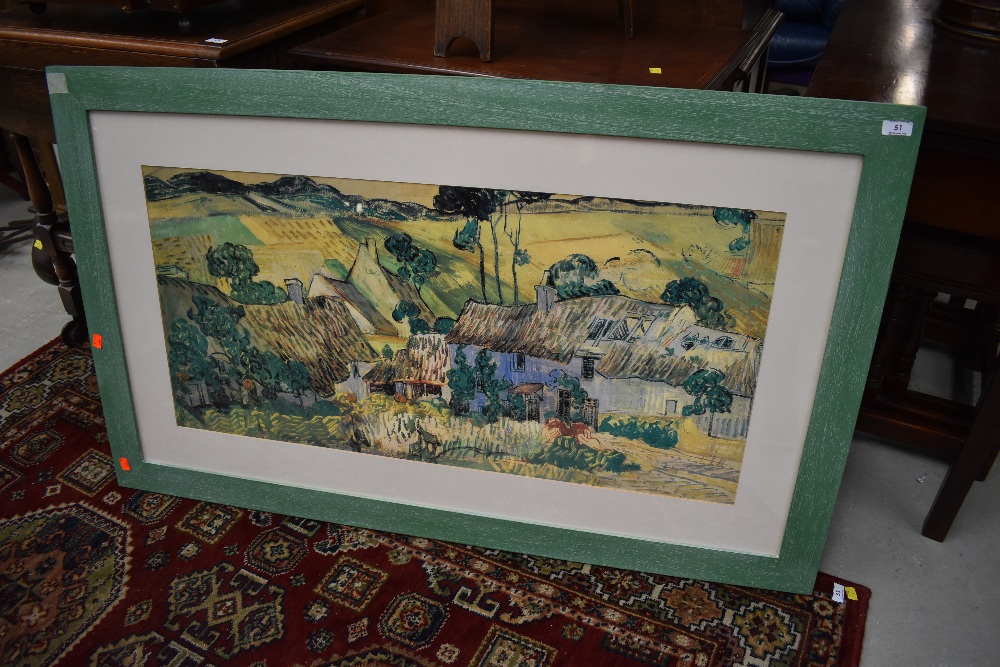 A decorative print , approx. 75 x 122cm, having limed effect frame