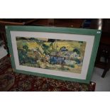 A decorative print , approx. 75 x 122cm, having limed effect frame