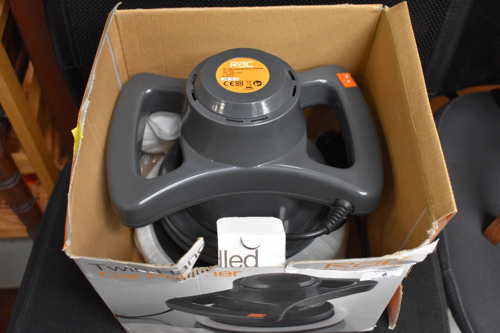 An RAC 10' twin handled electric car polisher, in original box, as new, light if any use