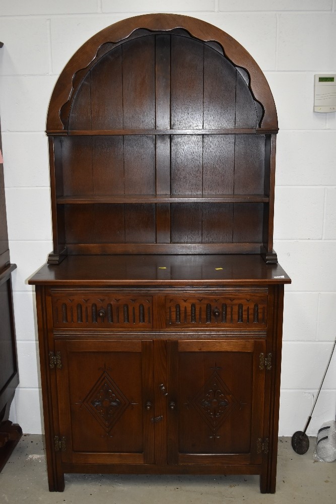 A Priory style oak Dutch style dresser, width approx. 91cm