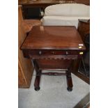 A William IV mahogany work table, top approx. 52 x 50cm with sewing drawer under on typical frame