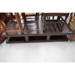 A modern dark stained TV stand or coffee table, approx. dimensions W160cm D52cm H32cm