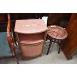 A woven fibre bedside cabinet and a cane seated stool