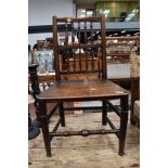 A period oak spinde back chair having solid seat and turned frame