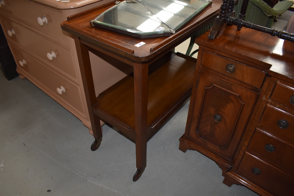 A composite part Edwardian oak and mahogany tea trolley, width approx. 78cm