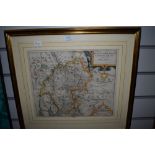 An antique Westmorland map by Christopher Saxton, dating to 1637.