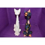 Two ceramic cats, one marked Jontra John Hird ceramics, Napier NZ.