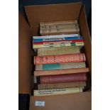 Two mixed boxes of books, including novels, guides and more.