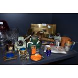 An interesting lot of vintage Tobacciana and similar, including enamel ashtray set in blue, an