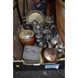 A selection of fine plated wares including teapots and biscuit barrels