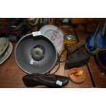 A selection of hardware including cast stove iron and cobblers shoe last