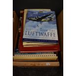 A selection of text and reference books including military aviation modeling and tartan interest