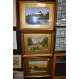 Three original antique artworks, two oil and one watercolour mounted and in gilded frames.