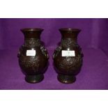 A pair of early 20th century Chinese bronze vases having decorative dragon Pattern to front and