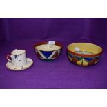 Two Newport bowls one 'Bizzare' by Clarice Cliff measuring approx 14cm across top by 6.5cm height,